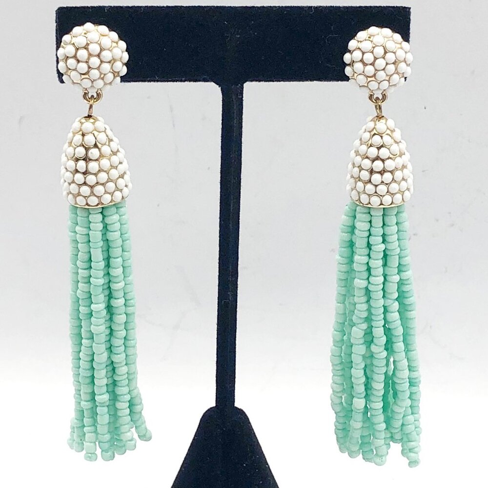 Baublebar Mint Seafoam Green Tassel Seed Bead Drop Pierced Earrings
